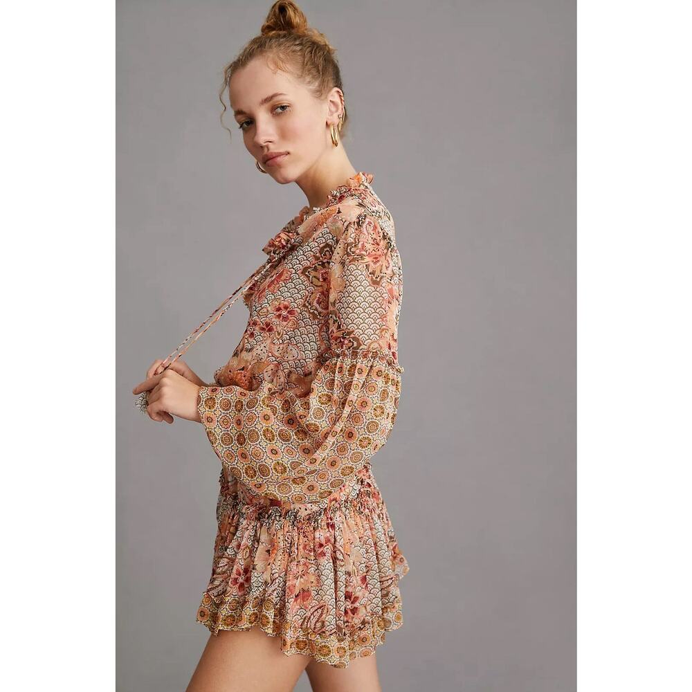 MISA Elisabetta Mini Dress Flora Tile Mix Chiffon Whimsy Boho Feminine Size XS - Picture 2 of 12